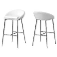 Monarch Specialties I 2297 Set of Two Bar Height Barstools With Chrome Metal Base and Upholstered In An Easy To Clean White Leather-Look Fabric; White and Chrome; UPC 680796012359 (I 2297 I2297 I-2297) 