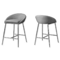 Monarch Specialties I 2298 Set of Two Counter Height Barstools With Chrome Metal Base and Upholstered In A Soft Textured Gray Fabric; Gray and Chrome; UPC 680796012366 (I 2298 I2298 I-2298) 