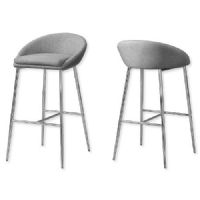 Monarch Specialties I 2299 Set of Two Bar Height Barstools With Chrome Metal Base and Upholstered In A Soft Textured Gray Fabric; Gray and Chrome; UPC 680796012373 (I 2299 I2299 I-2299) 
