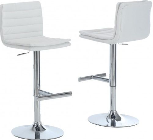 Monarch SpecialtiesI 2355 White / Chrome Metal Hydraulic Lift Barstool, Stylish look perfect for get-togethers and sleek dining, Chrome metal Finished Pedestal base, Hydraulic lift to adjust the seat height, Footrest for added comfort, White seat, Padded straight line roll back, 25
