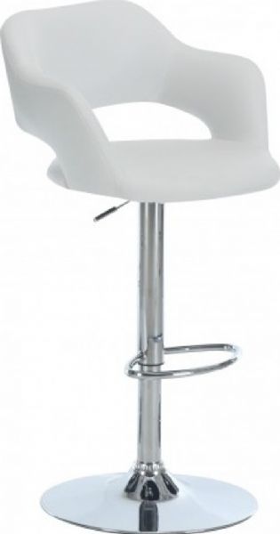 Monarch Specialties I 2358 White / Chrome Metal Hydraulic Lift Barstool, Cool contemporary look, Plush curve, White leatherette Back and seat, High polished chrome finished Shiny steel base, Hydraulic lift to adjust, 25