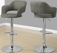 Monarch Specialties I 2364 Light Grey Hydraulic Lift Barstool; Cool contemporary bar chair; Plush curved stool back and seat for added comfort; Sturdy, stylish chrome metal base with foot rest; Hydraulic lift to adjust height from 25'' to 30''; Seat dims: 17"Lx19"Dx13"H(back); 15"L between arm rests; 360 degree swivel; Made in Metal, Polyurethane, Foam; Weight 26 Lbs; UPC 878218009227 (I2364 I 2364) 