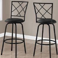Monarch Specialties I 2375 Two Pieces Black Leather Look Barstool; Include: 2 piece set; Comfortably padded leather-look swivel seats (360 degrees); Perfectly positioned footrest; Matte black metal frame; Criss-cross styled back; Seat height: 29.5"; Seat dims: 14.5"Lx14.5"Dx15.5"H (back rest); Made in Metal, Polyurethane, Foam; Weight 26 Lbs; UPC 878218006783 (I2375 I 2375) 