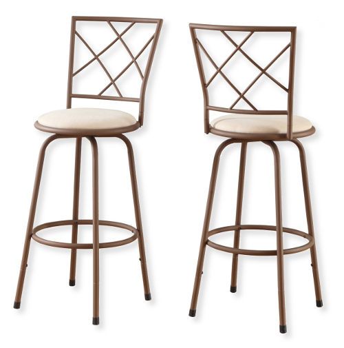 Monarch Specialties I 2377 Two Pieces Brown Barstool; Include: 2 piece set; Comfortably padded leather-look swivel seats (360 degrees); Perfectly positioned footrest; Brown metal frame; Criss-cross styled back; Seat height: 29.5