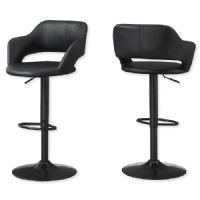 Monarch Specialties I 2381 Contemporary Style Barstool With Hydraulic Lift, Black Metal Base, and Black Leather-Look Seat; Hydraulic lift with adjustable height from 24.25 Inches to 29.75 Inches and round footrest below for comfort; 360 degree swivel; UPC 680796012410 (I 2381 I2381 I-2381) 