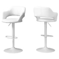 Monarch Specialties I 2382 Contemporary Style Barstool With Hydraulic Lift, White Metal Base, and White Leather-Look Seat; Hydraulic lift with adjustable height from 24.25 Inches to 29.75 Inches and round footrest below for comfort; 360 degree swivel; UPC 680796012427 (I 2382 I2382 I-2382) 