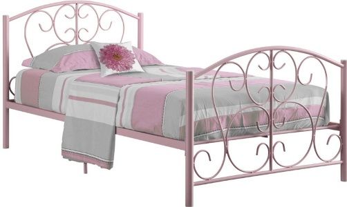 Monarch Specialties I 2390P Pink Metal Twin Bed Frame Only, Crafted from Metal Tube, 2