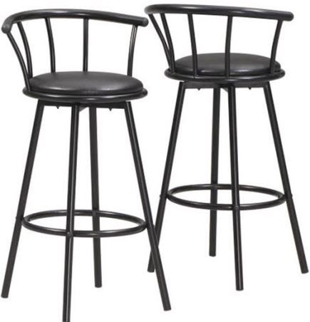 Monarch SpecialtiesI 2398 Black Swivel Barstool (Set of 2); Transform your home into a fun hangout with these swivel bar stools; With a curved back, black cushion seats and a rounded footrest below, these pieces are not only comfortable, but also a fun addition to your entertainment area; Dimensions 22