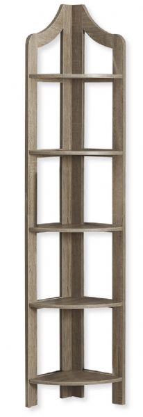 Monarch Specialties I 2418 Seventy-Two-Inch-High Corner Bookcase or Etagere in Dark Taupe Finish; Five fixed shelves for plenty of storage and display options; Multi-functional and compact design as a corner accent display unit or bookcase; UPC 680796013240 (I 2418 I2418 I-2418)