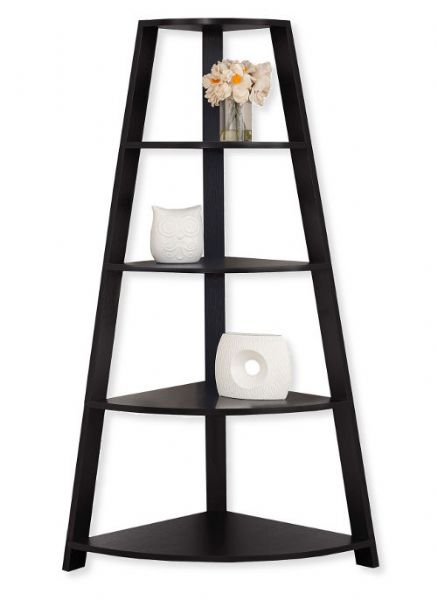 Monarch Specialties I 2423 Sixty-Inch-High Corner Bookcase or Etagere in Cappuccino Finish; Four fixed tray style shelves; Perfect as a corner bookcase or accent piece; UPC 878218009586 (I 2423 I2423 I-2423)