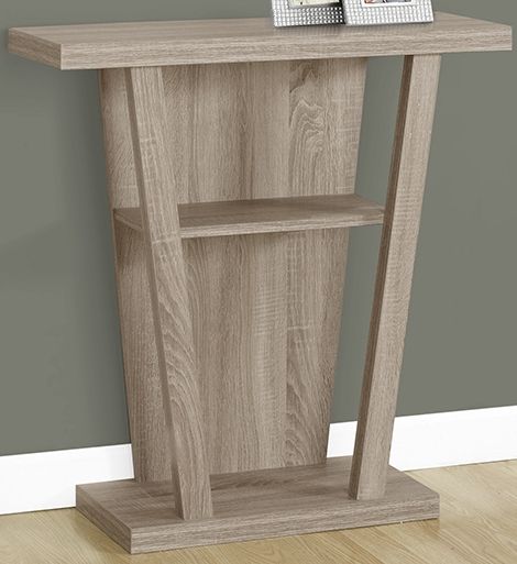 Monarch Specialties I 2453 Dark Taupe Hall Console Accent Table; Open Shelves for display or storage; Modern design; Sturdy construction; Three tiered design; Top shelf: 31.5