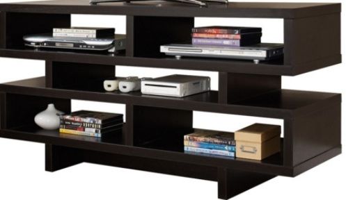 Monarch Specialties I 2460 Cappuccino Hollow-Core TV Console, Crafted from Particle Board & Mdf, Open concept storage, 5 storage drawers, Integrated wire management, Straight-edge, 21.5