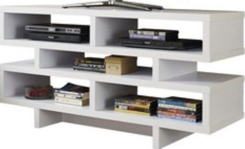 Monarch Specialties I 2461 White Hollow-Core TV Console, Crafted from Particle Board & Mdf, Open concept storage, 5 storage drawers, Integrated wire management, Straight-edge, 21.5