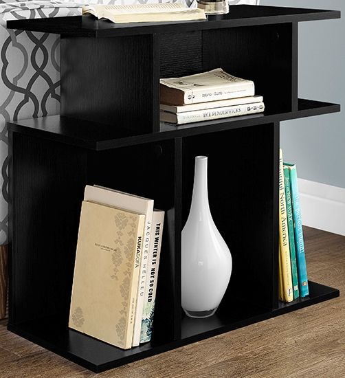 Monarch Specialties I 2473 Black Accent Table; 7 open concept display shelves; Can be used as a hall or sofa console as well as an end or side table; Three tiered design; Blends well with any dcor; Top outside shelf dimensions: 4.75 w x 11.75 d x 7 h, Top middle shelf dimensions: 13 w x 11 d x 7 h, Bottom side shelf dimensions: 6.5 w x 11 d x 14.75 h, Bottom middle shelf dimensions: 9 w x 11.75 d x 14.75 h; Made in MDF, Particle board; Weight 29 Lbs; UPC 878218007490 (I2473 I 2473)