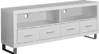 Monarch Specialties I 2518 White Hollow-Core 60"L TV Console with 4 Drawers, Contemporary styling, Four storage drawers, Two open shelves, Accommodates up to 60" TV console, 60" L x 16" W x 24" H Overall, UPC 878218000712 (I 2518 I-2518 I2518) 