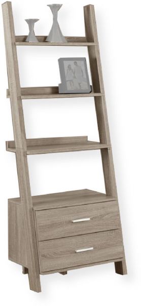 Monarch Specialties I 2538 Dark Taupe Ladder With 2 Drawers BookCase; Sleek and sturdy design; Two storage drawers with silver toned handles (inside dims: 20