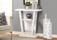 Monarch Specialties I 2560 White 32"L Hall Console Accent Table; Grab your guests attention with this white finished hall console accent table; Sturdy 32" long solid-wood table has symmetrical lines and a unique flair; Great for displaying pictures, decorative pieces or books, this piece is sure to be a great addition to your hallway; Dimensions 32"L x 12"W x 34"H; Weight 35 lbs; UPC 021032284961 (I2560 I-2560) 