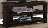 Monarch Specialties I 2568 Cappuccino Corner Tv Stand; Blends well with any decor; Two open concept shelves; Accomodates up to a 42" flat screen TV; Center and bottom shelf: 41"L x 13"W x 6"H; Made with MDF, Particle Board; Weight 36 Lbs; UPC 878218006295 (I2568 I 2568) 