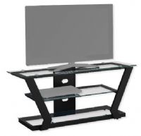 Monarch Specialties I 2588 Forty-Eight-Inch-Long TV Stand With Tempered Glass in Black Metal Finish; Easy to clean tempered glass shelves that accommodates all TV sizes with a center stand; UPC 680796000554 (I 2588 I2588 I-2588) 