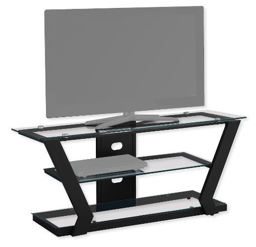 Monarch Specialties I 2588 Forty-Eight-Inch-Long TV Stand With Tempered Glass in Black Metal Finish; Easy to clean tempered glass shelves that accommodates all TV sizes with a center stand; UPC 680796000554 (I 2588 I2588 I-2588)