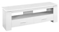 Monarch Specialties I 2601 Forty-Eight-Inch-Long TV Stand With Two Storage Drawers in White Finish; Accommodates all TV sizes with a center stand; 2 large storage drawers for dvds, cds, books, media components; UPC 680796001568 (I 2601 I2601 I-2601) 
