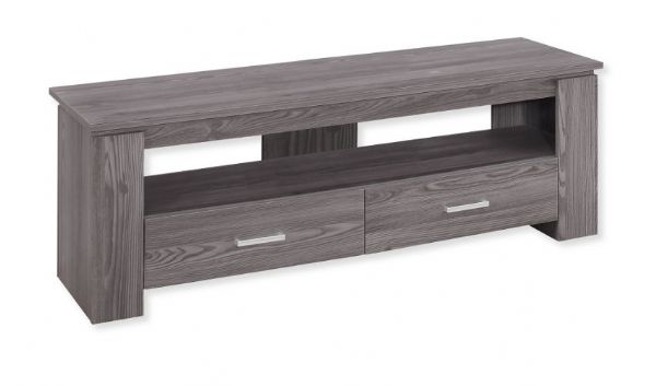 Monarch Specialties I 2603 Forty-Eight-Inch-Long TV Stand With Two Storage Drawers in Gray Finish; Accommodates all TV sizes with a center stand; 2 large storage drawers for dvds, cds, books, media components; UPC 680796001582 (I 2603 I2603 I-2603)