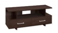 Monarch Specialties I 2606 Forty-Eight-Inch-Long TV Stand With Two Storage Drawers in Cappuccino Finish; Multi-purpose TV stand for a living room, family room, or den; Accommodates all TV sizes with a center stand; 3 open shelves for a DVD player, cable box, or small stereo system; UPC 680796001605 (I 2606 I2606 I-2606) 