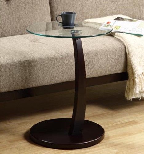 Monarch Specialties I 3001 Cappuccino Bentwood Accent Table with Tempered Glass; Provides a convenient solution for placing snacks or drinks while sitting on a sofa; Circular cappuccino base and stand offer sturdy support, while a tempered glass top has plenty of space for putting a cup of tea, bag of popcorn, or bowl of ice cream; UPC 021032242800 (I3001 I-3001)