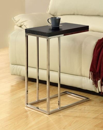 Monarch Specialties I 3007 Cappuccino Hollow-Core/Chrome Metal Accent Table; What a convenient way to eat or drink on your couch; Beautiful cappuccino finished accent table has sufficient surface space for you to place your snacks, drinks and even meals; Chromed metal base provides sturdy support along with a fashionable touch that will suit any decor; UPC 021032258474 (I3007 I-3007)