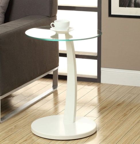 Monarch Specialties I 3017 White Bentwood Accent Table with Tempered Glass; Provides a convenient solution for placing snacks or drinks while sitting on your sofa; Circular white base and stand offer sturdy support, while a tempered glass top has plenty of surface space for putting a cup of tea, bag of popcorn, or bowl of ice cream; UPC 021032286255 (I3017 I-3017)
