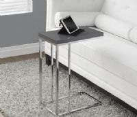 Monarch Specialties I 3030 Glossy Grey Hollow-Core/Chrome Metal Accent Table; Perfectly tapered accent table that fits independently with any furniture in your home; Smooth glossy grey finished accent table has ample surface space to place your tablets, snacks, drinks and even meals; UPC 878218000927 (I3030 I-3030) 