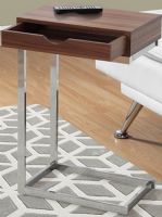 Monarch Specialty I 3070 Accent Table - Walnut / Chrome Metal With Drawer, Sufficient surface space for drinks and snacks, Sturdy Chrome Metal base, Blends well with any decor, Convenient storage drawer will keep electronic accessories organized, 16" L x 10" W x 24" H, UPC 878218005991  (I 3070 I-3070 I3070) 