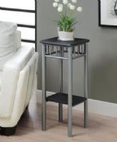 Monarch Specialties I 3094 Black/Silver Metal Plant Stand; With its modern black finished top, this plant stand gives a warm feel to any room; Silver colored metal base, with a criss-cross motif, provides sturdy support as well as an elegant look; Use this multi- functional stand to place your favorite plant, and its lower shelf to display decorative pieces; UPC 021032258221 (I3094 I-3094) 
