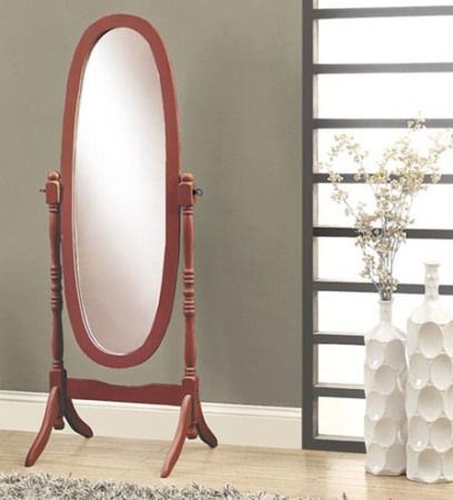 Monarch Specialties I 3101 Walnut Oval Cheval Floor Mirror; Will be a lovely addition to your contemporary master bedroom; Functional piece features an oval shaped mirror glass, with swivel motion for adjustability and ease of use; Dimensions 23