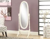 Monarch Specialties I 3102 Antique White Solid Oval Cheval Floor Mirror; Lovely addition to your traditional master bedroom; Functional piece features an oval shaped mirror with swivel motion for adjust ability and convenience; Dimensions 23"L x 20"W x 59"H; Weight 17 lbs; UPC 021032284848 (I3102 I-3102) 