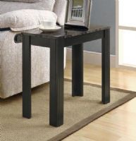 Monarch Specialties I 3112 Black/Grey Marble Accent Side Table; Add a classy appeal to your space with this table; Black, solid and tapered legs are designed with subtle details that accentuate this piece; Place a lamp, picture frame, plant or any decorative accent on this functional side table; Rich black solid-wood finish, it will add warmth to your room; UPC 021032259273 (I3112 I-3112) 