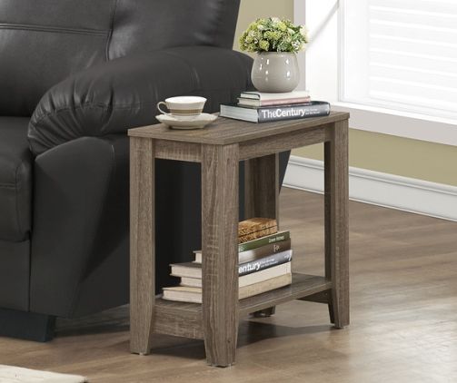Monarch Specialties I 3115 Dark Taupe Reclaimed-look Accent Side Table; Enhance your living space with this dark taupe, reclaimed, wood-look side table; Ample surface area and a two tiered design, this accent table is perfect for placing a lamp, displaying picture frames or your favorite decorative pieces; UPC 878218000996 (I3115 I-3115)