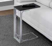 Monarch Specialties I 3137 Black Top/Silver Metal Accent Table, Convenient way to eat, drink, or work from your couch, Chic black finished accent table has sufficient space for you to place your snacks, laptop, drinks or even meals, Elegant metal base provides sturdy support along with a fashionable flair that will suit any decor, Dimensions 16"L x 9"W x 24"H, Weight 8 lbs, UPC 878218002921 (I3137 I-3137) 