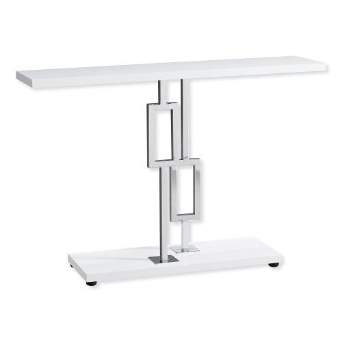 Monarch Specialties I 3266 Forty-Eight-Inch-Long Accent Table with Glossy White Top and Chrome Metal Frame; Versatile console table to use in a hallway, entryway, living room, or office; Modern and compact style suitable for small homes; UPC 680796013677 (I 3266 I3266 I-3266)
