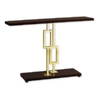 Monarch Specialties I 3269 Forty-Eight-Inch-Long Accent Table with cappuccino Top and Gold Metal Finish; Versatile console table to use in a hallway, entryway, living room, or office; Modern and compact style suitable for small homes; UPC 680796013707 (I 3269 I3269 I-3269) 