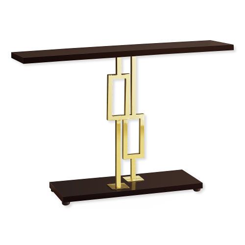 Monarch Specialties I 3269 Forty-Eight-Inch-Long Accent Table with cappuccino Top and Gold Metal Finish; Versatile console table to use in a hallway, entryway, living room, or office; Modern and compact style suitable for small homes; UPC 680796013707 (I 3269 I3269 I-3269)