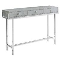 Monarch Specialties I 3298 Forty-Eight-Inch-Long Accent Table with Three Drawers in Gray Cement Top and Chrome Metal Finish; 3 storage drawers with sleek square silver metal pulls; With a spacious rectangular tabletop to hold books, decorative objects, pictures; UPC 680796013721 (I 3298 I3298 I-3298) 