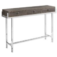Monarch Specialties I 3299 Forty-Eight-Inch-Long Accent Table with Three Drawers in Dark Taupe Top and Chrome Metal Finish; 3 storage drawers with sleek square silver metal pulls; With a spacious rectangular tabletop to hold books, decorative objects, pictures; UPC 680796013738 (I 3299 I3299 I-3299) 