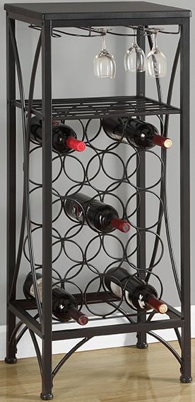Monarch Specialties I 3347 Black Metal Wine Bottle and Glass Rack Home Bar,  Wine bottle storage for up to 15 bottles, Convenient glass storage (7