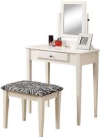 Monarch Specialties I 3390 White 2Pcs Vanity Set with A Zebra Fabric Stool, Smooth lines, Solid wood legs, Vertical swivel mirror, UPC 021032258696 (I 3390 I-3390 I3390) 