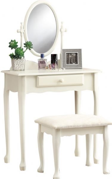 Monarch Specialties I 3412 Antique White Vanity With Stool, Antique white finished Cabriole legs, Dainty apron, Antique styled handles, Create a peaceful space to get ready for your day, 28
