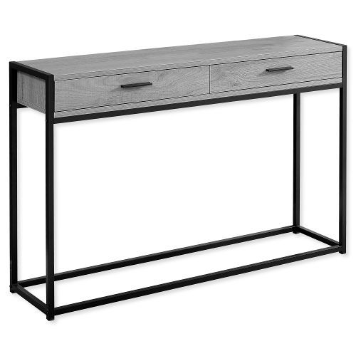 Monarch Specialties I 3510 Forty-Eight-Inch-Long Accent Hall Console Table With Two Drawers in Gray Top and Black Metal Finish; Multi-functional console table ideal even for small spaces; With 2 large storage drawers on metal glides with sleek black metal handles; UPC 680796015015 (I 3510 I3510 I-3510)