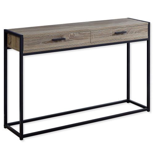 Monarch Specialties I 3511 Forty-Eight-Inch-Long Accent Hall Console Table With Two Drawers in Dark Taupe Top and Black Metal Finish; Multi-functional console table ideal even for small spaces; With 2 large storage drawers on metal glides with sleek black metal handles; UPC 680796015022 (I 3511 I3511 I-3511)