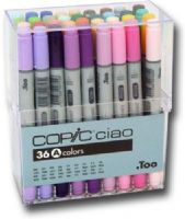 Copic I36A Ciao, 36-Marker Set A; Photocopy safe and guaranteed color consistency; Great for scrap-booking, crafts, fine writing, stamping, and comics; Markers are refillable and have a variety of nib options; Colors subject to change; Perfect for beginners, Ciao has the exact same features as the Sketch marker but in a smaller size and without the airbrush capability; UPC 4511338008256 (COPICI36A COPIC I36A I36 A I 36A COPIC-I36A I36-A I-36A ALVIN) 