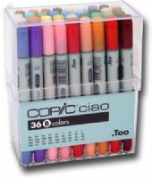 Copic I36B Ciao, 36-Marker Set B; Photocopy safe and guaranteed color consistency; Great for scrap-booking, crafts, fine writing, stamping, and comics; Markers are refillable and have a variety of nib options; Colors subject to change; Perfect for beginners, Ciao has the exact same features as the Sketch marker but in a smaller size and without the airbrush capability; UPC 4511338008263 (COPICI36B COPIC I36B I36 B I 36B COPIC-I36B I36-B I-36B ALVIN) 